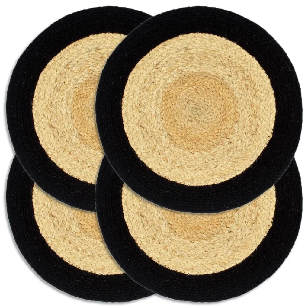 vidaXL Individuais de mesa 4 pcs juta e algodão 38 cm natural e preto
