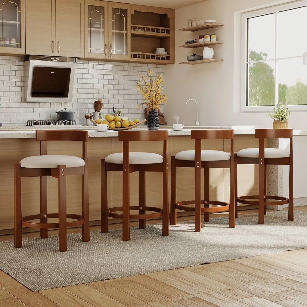Conjunto de 2 Bancos de Bar de Altura de Balcão (MESA NÃO INCLUIDA), 47,5 x 45 x 78,5 cm, Estofados em Linho, Bege