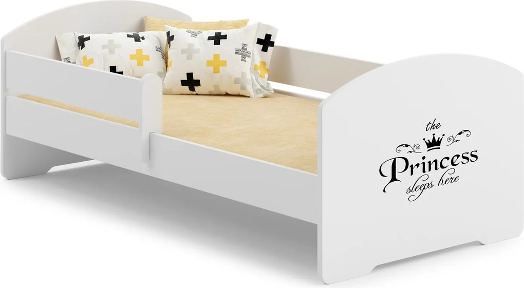 Cama infantil Luk com ilustração 140x70 branca - colchão e estrado incluído