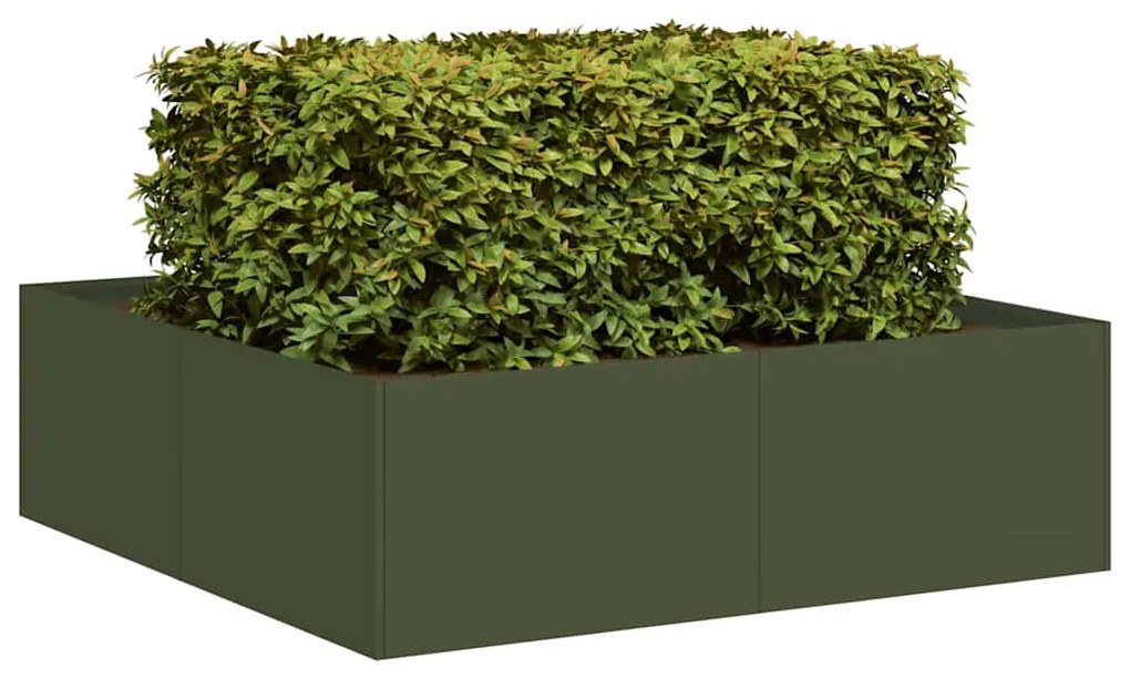 vidaXL Vaso/floreira 100x100x30 cm aço verde azeitona