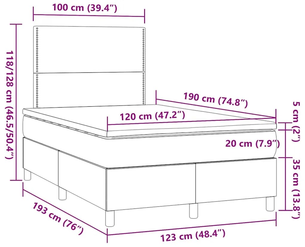 Cama boxspring com colchão 120x190 cm tecido azul