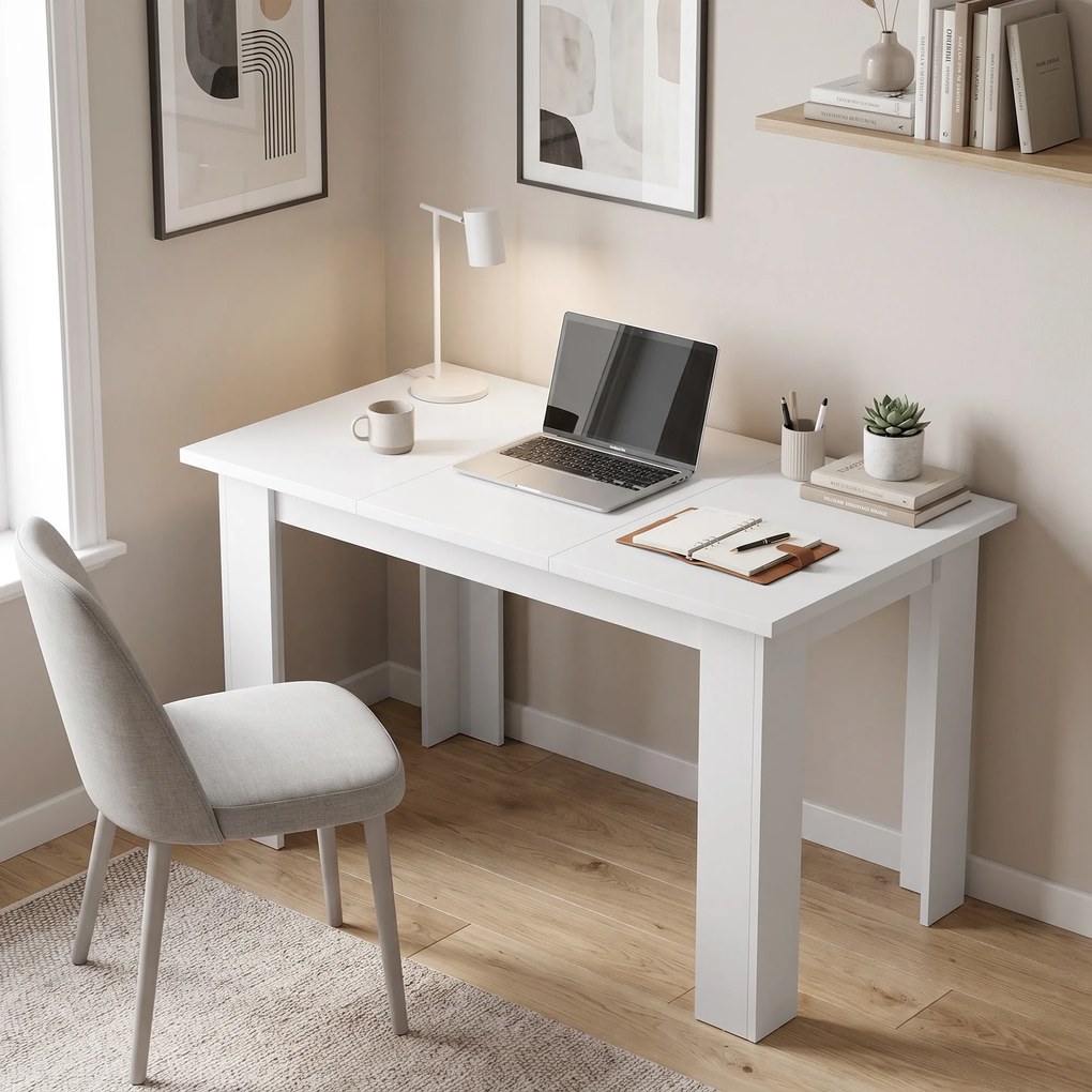 Mesa de Jantar com Tampo Elevável (CADEIRAS NÃO INCLUIDAS), 120 x 60 x 75,5 cm, Arrumação Oculta, Branco