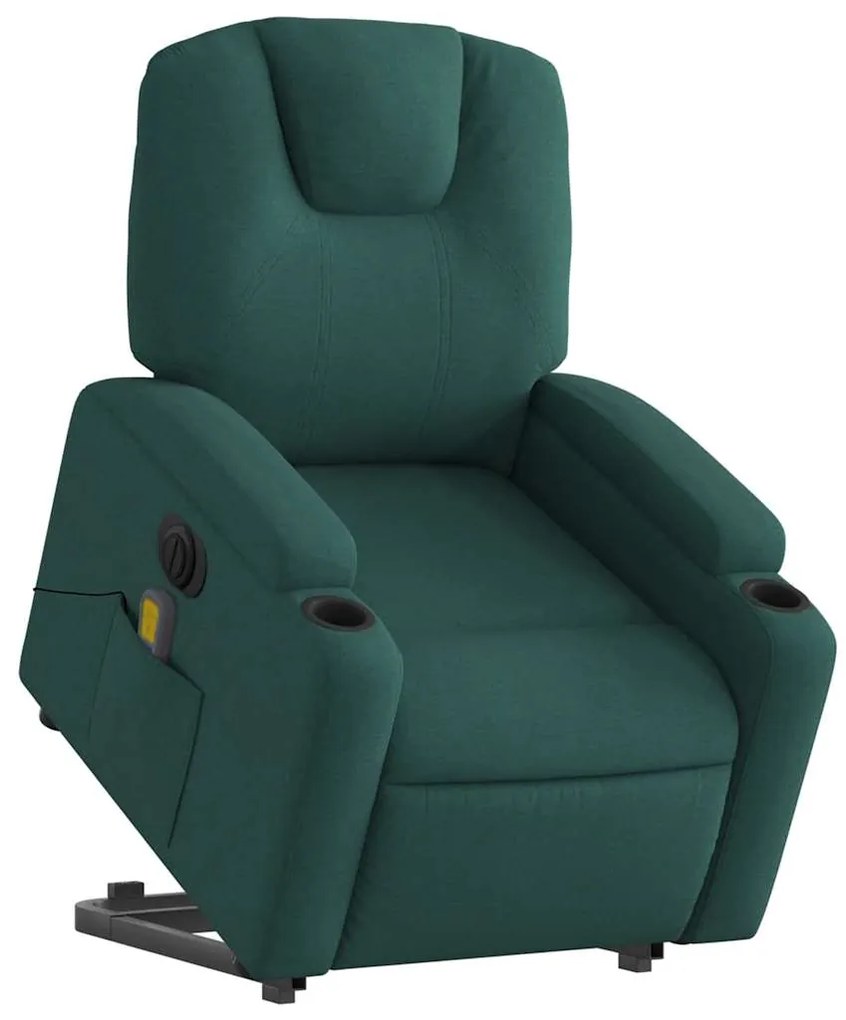 Poltrona elétrica elevatória massagens tecido verde-escuro