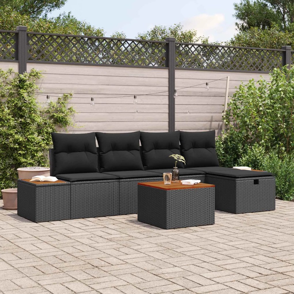 vidaXL Conjunto de Sofá de Jardim 6 pcs Preto Rattan Sintético