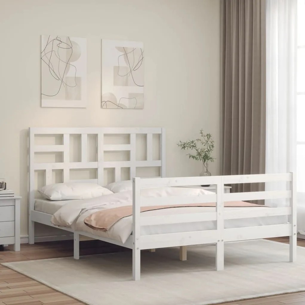3194877 vidaXL Estrutura de cama com cabeceira 140x190cm madeira maciça branco