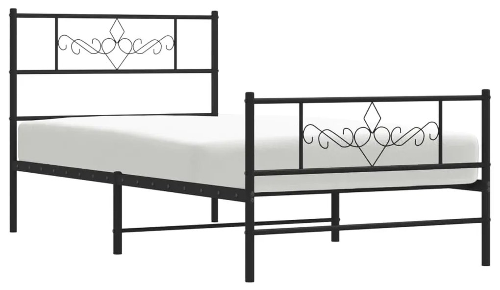Estrutura de cama com cabeceira e pés 75x190 cm metal preto