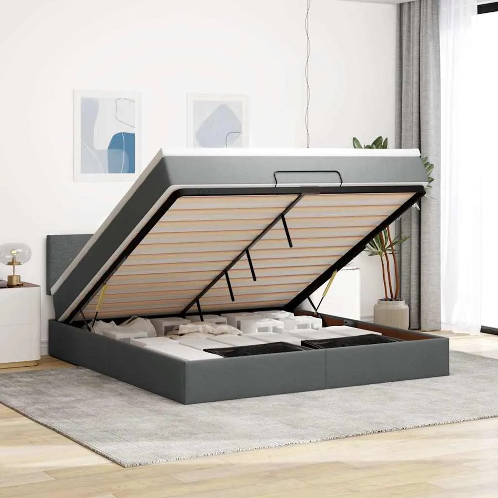 Estrutura de cama otomana com colchão 180x200cm cinzento escuro