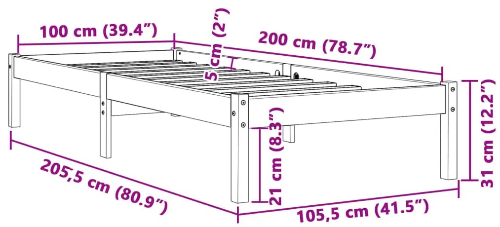Cama sem colchão 100x200 cm pinho maciço castanho-mel