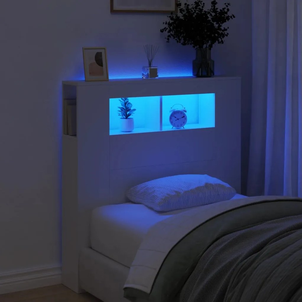 Cabeceira cama c/ LEDs 100x18,5x103,5 cm deriv. madeira branco