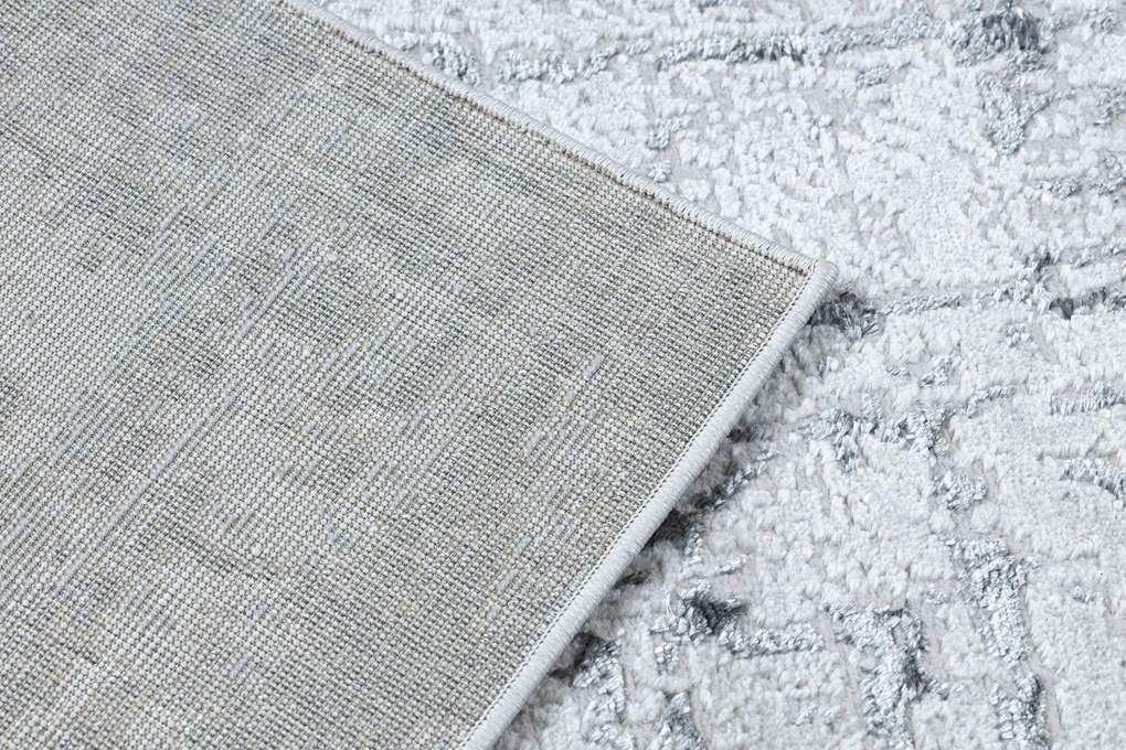 Tapete MEFE moderno 8722 Linhas vintage - Structural dois níveis de lã cinza cinzento / branco