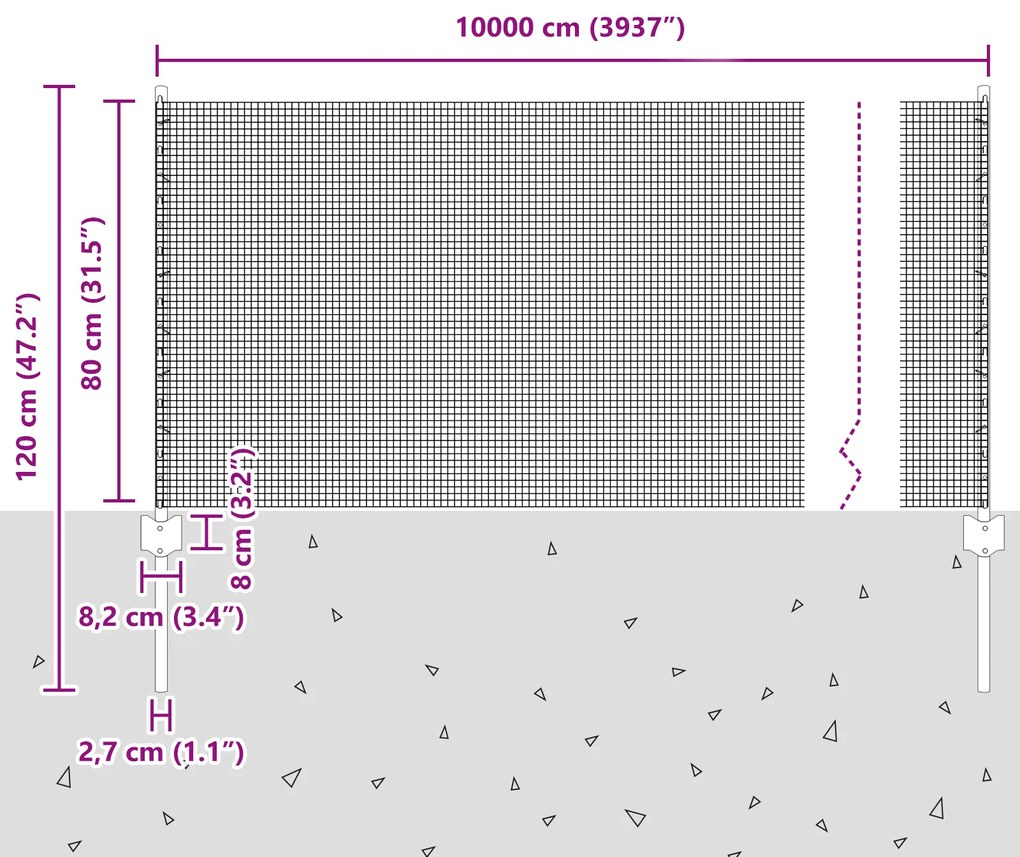 Cerca de Fio Soldado com 44 Postes U Cinza 0,8x100 m Aço