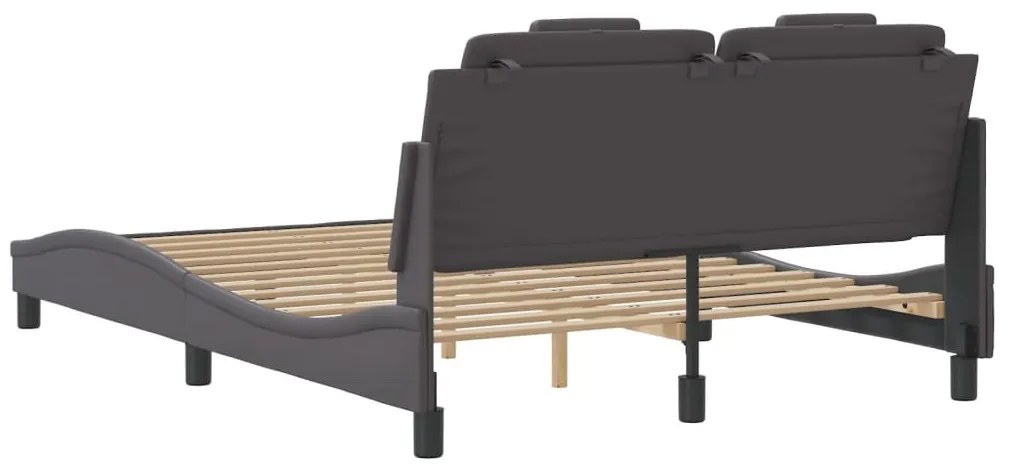 Estrutura de cama c/ luzes LED 120x200cm couro artificial cinza