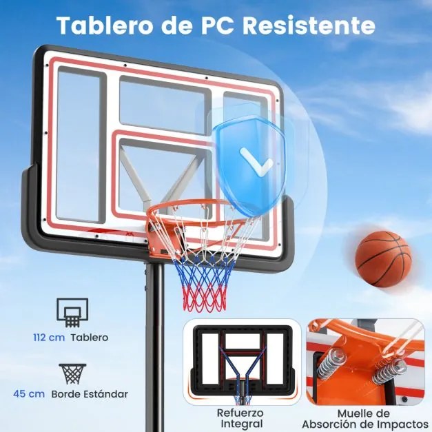 Cesto de basquetebol portátil ajustável 225-305 CM para exterior com tabela para crianças e adultos