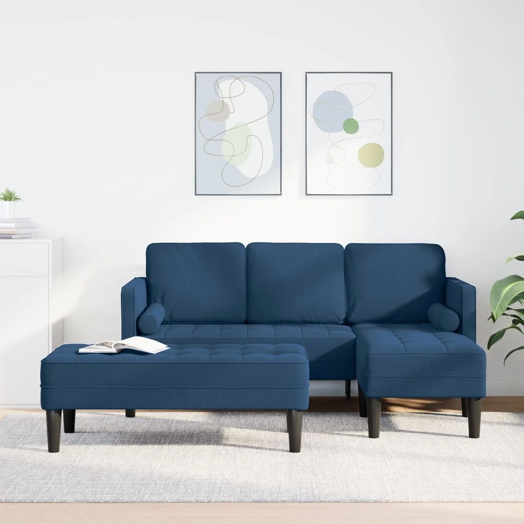 Conjunto de Sofá de 2 Peças com Almofadas em Tecido Azul