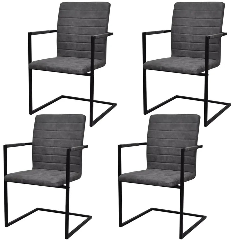 Cadeiras de jantar cantilever 4 pcs couro artificial cinzento