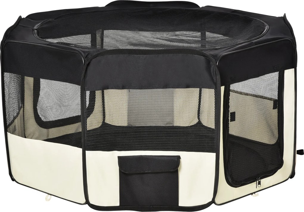 PawHut Parque Animais Estimação Dobrável 2 Portas Almofada Tecido Oxford Seguro Confortável Ø120x58 cm Preto | Aosom Portugal