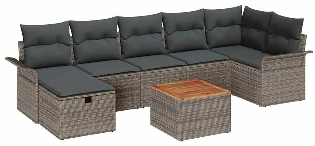 Conjunto de Sofá de Jardim de 8 Peças com Almofadas Cinza Rattan Polié