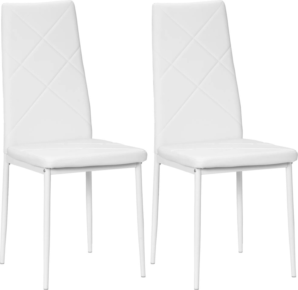 HOMCOM Conjunto de 2 cadeiras de sala de jantar com encosto alto, revestimento sintético e pés em aço, branco | Aosom Portugal
