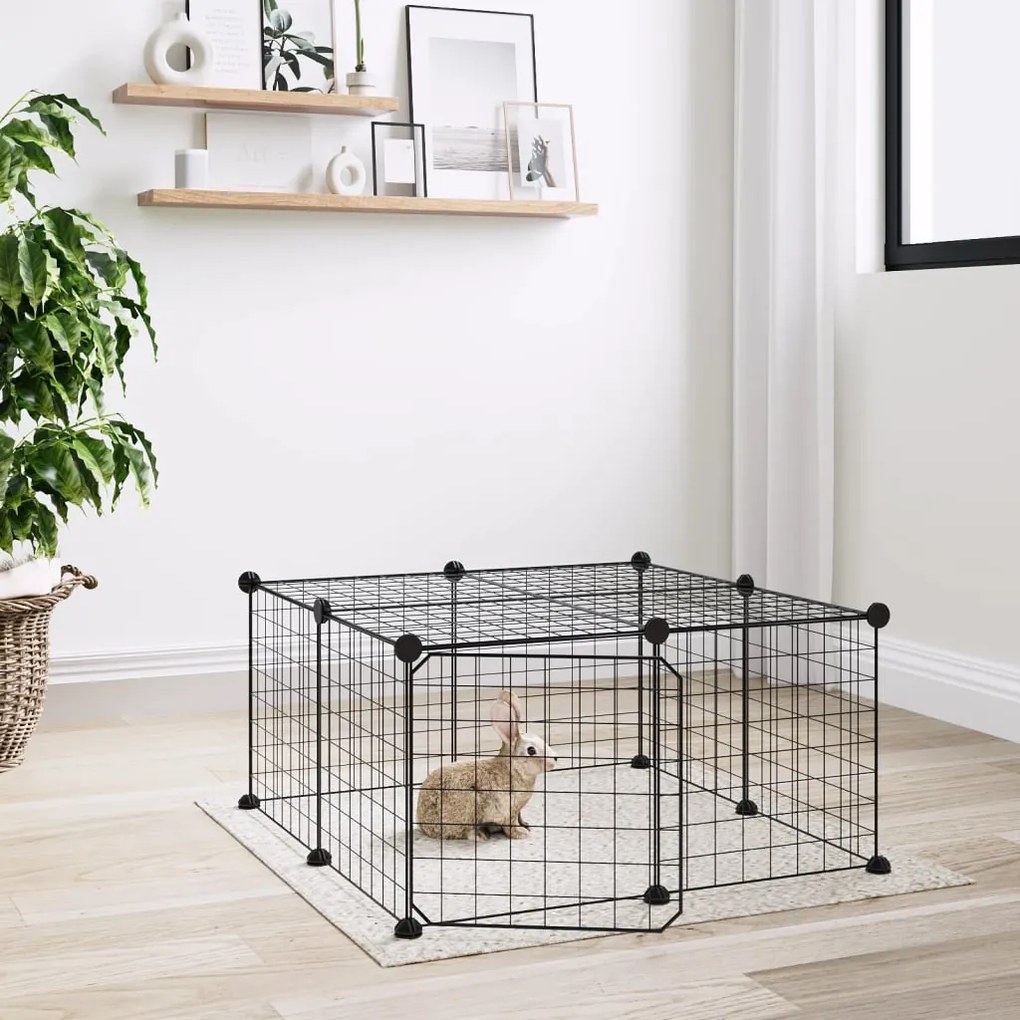 3114051 vidaXL Gaiola p/ animais de 12 painéis c/porta 35x35 cm aço preto