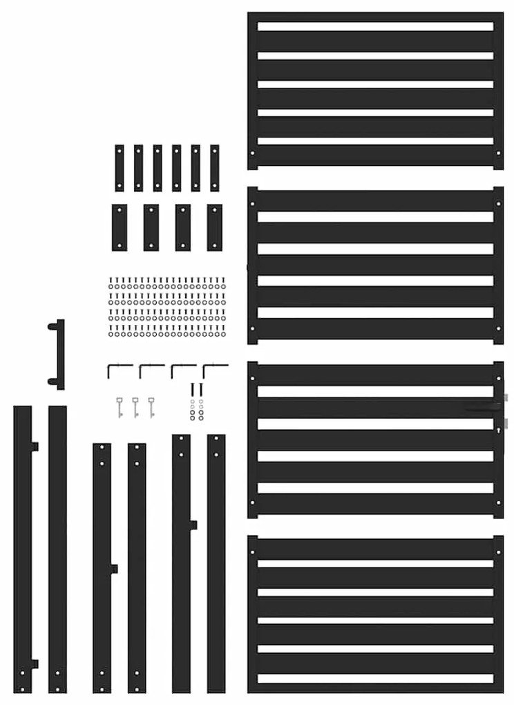 Portão de jardim com fechadura Preto 100x200 cm Alumínio