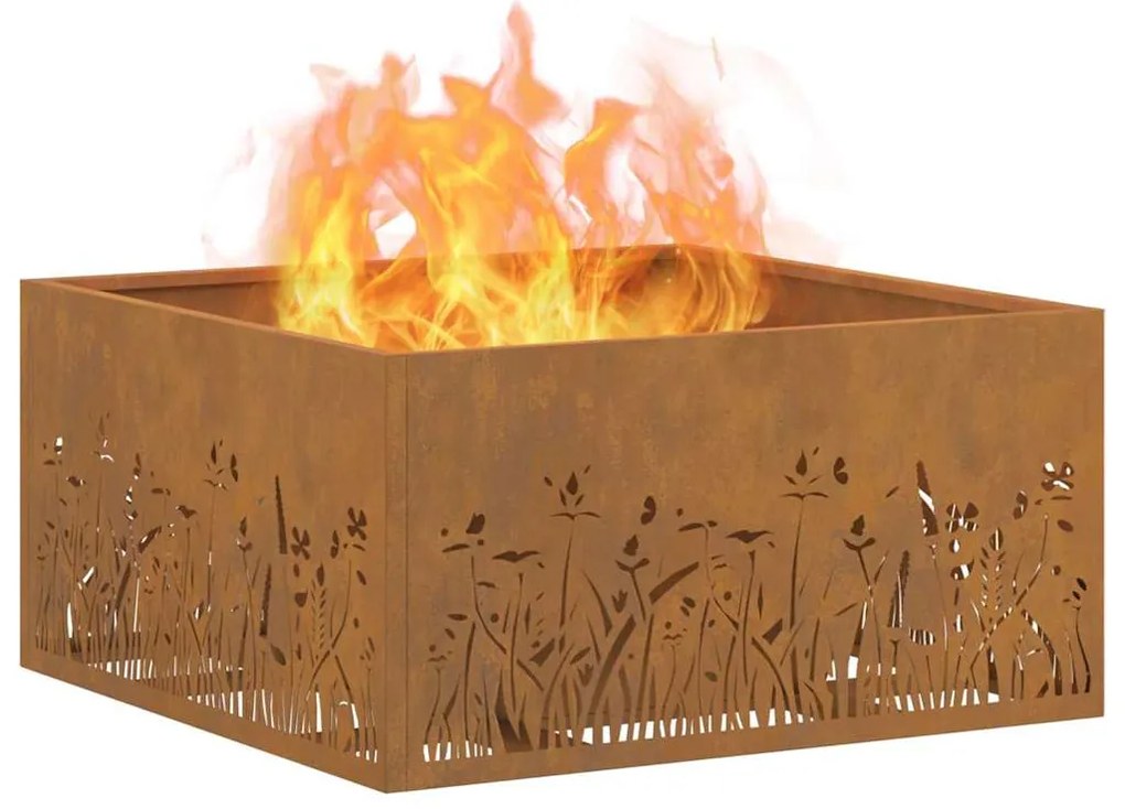 Fogueira vidaXL Quadrada 60x60x30 cm Aço Corten