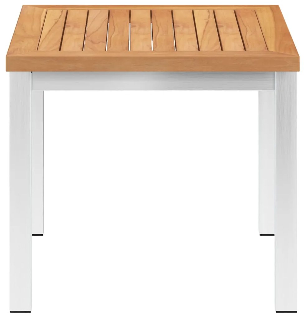 Mesa de apoio jardim 45x45x38 cm teca maciça/aço inoxidável