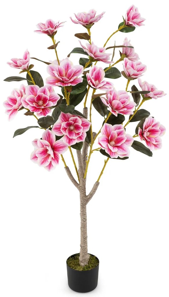 Árvore de Magnólia 130 cm com folhas PEVA Troncos multi-ramificados Musgo realista Verde, Branco, Rosa