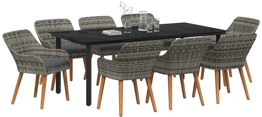 Conjunto de Jantar de Jardim 9 Peças Cinza em Rattan Sintético