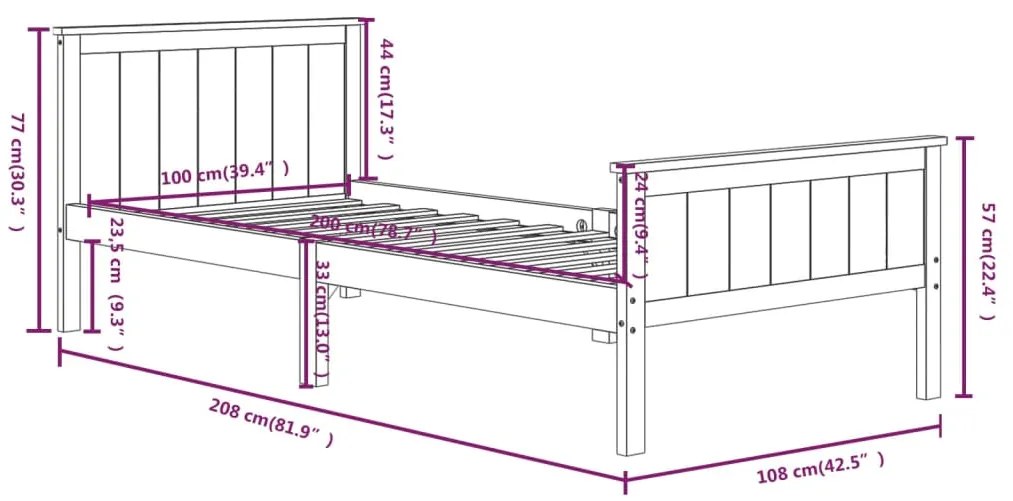 Estrutura de cama 100x200 cm pinho maciço castanho-escuro
