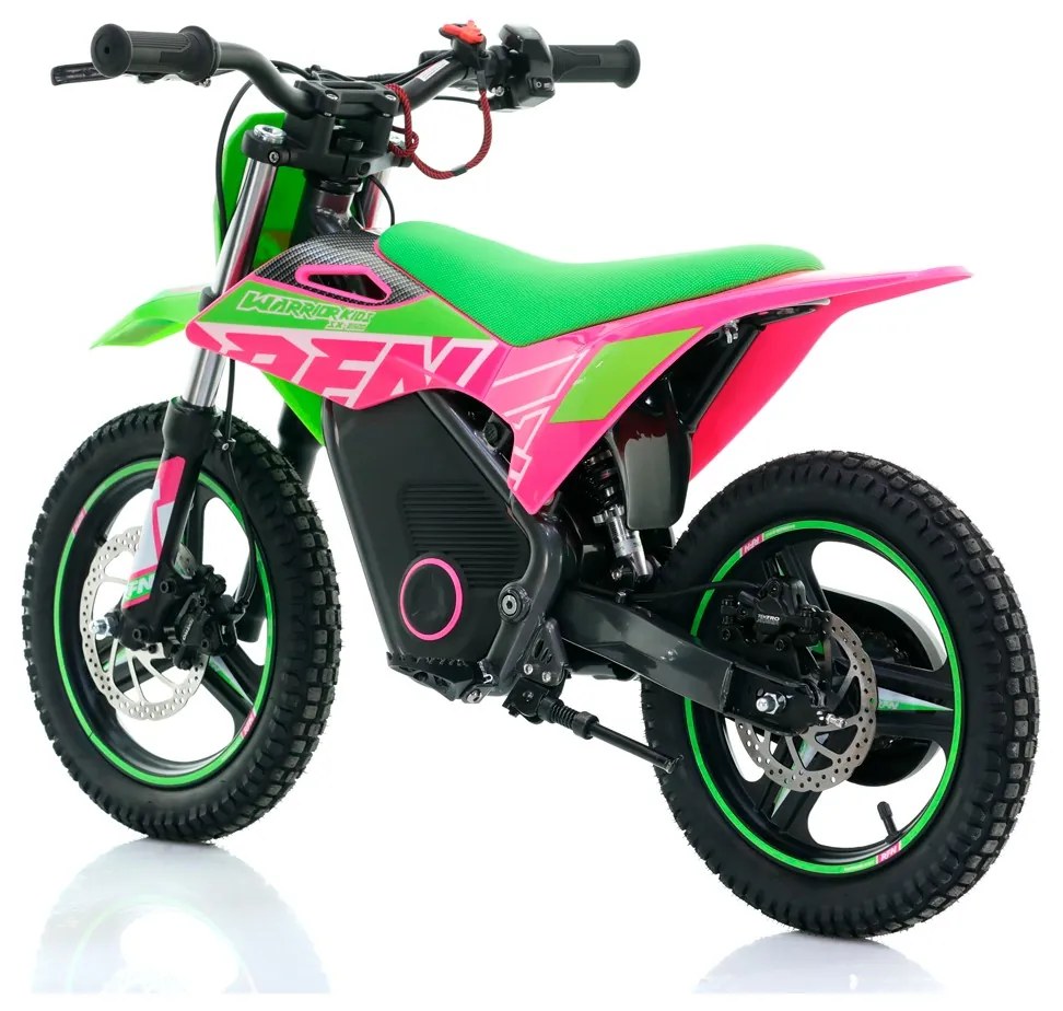 Mini moto elétrica para crianças velocidade até 35Km/h C/Limitador RFN Warrior SX-E500 500W 36V 14/14” Verde e Rosa