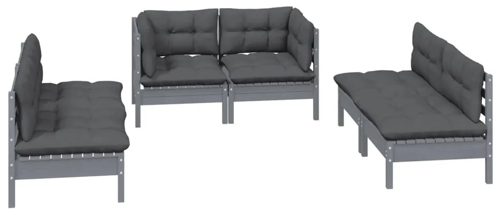 6 pcs conjunto lounge de jardim c/ almofadões pinho maciço