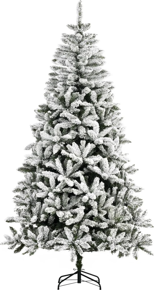 HOMCOM Árvore de Natal Artificial 225cm com Neve Ignífugo com 1300 Ramos Folhas de PVC e Base Dobrável Verde | Aosom Portugal