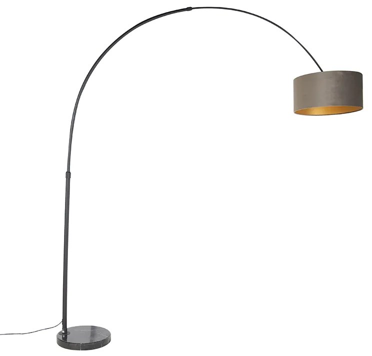 Candeeiro de arco preto com abajur em veludo bege com dourado 50 cm - XXL Moderno