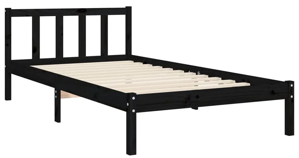 Estrutura de cama com cabeceira 100x200 cm madeira maciça preto