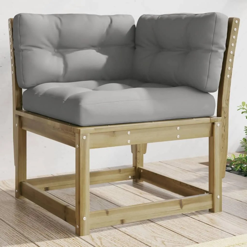vidaXL Sofá canto p/ jardim c/ almofadões 73x73x78 cm pinho impregnado