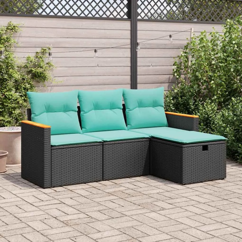 vidaXL 4 pcs conjunto de sofás para jardim c/ almofadões vime PE preto