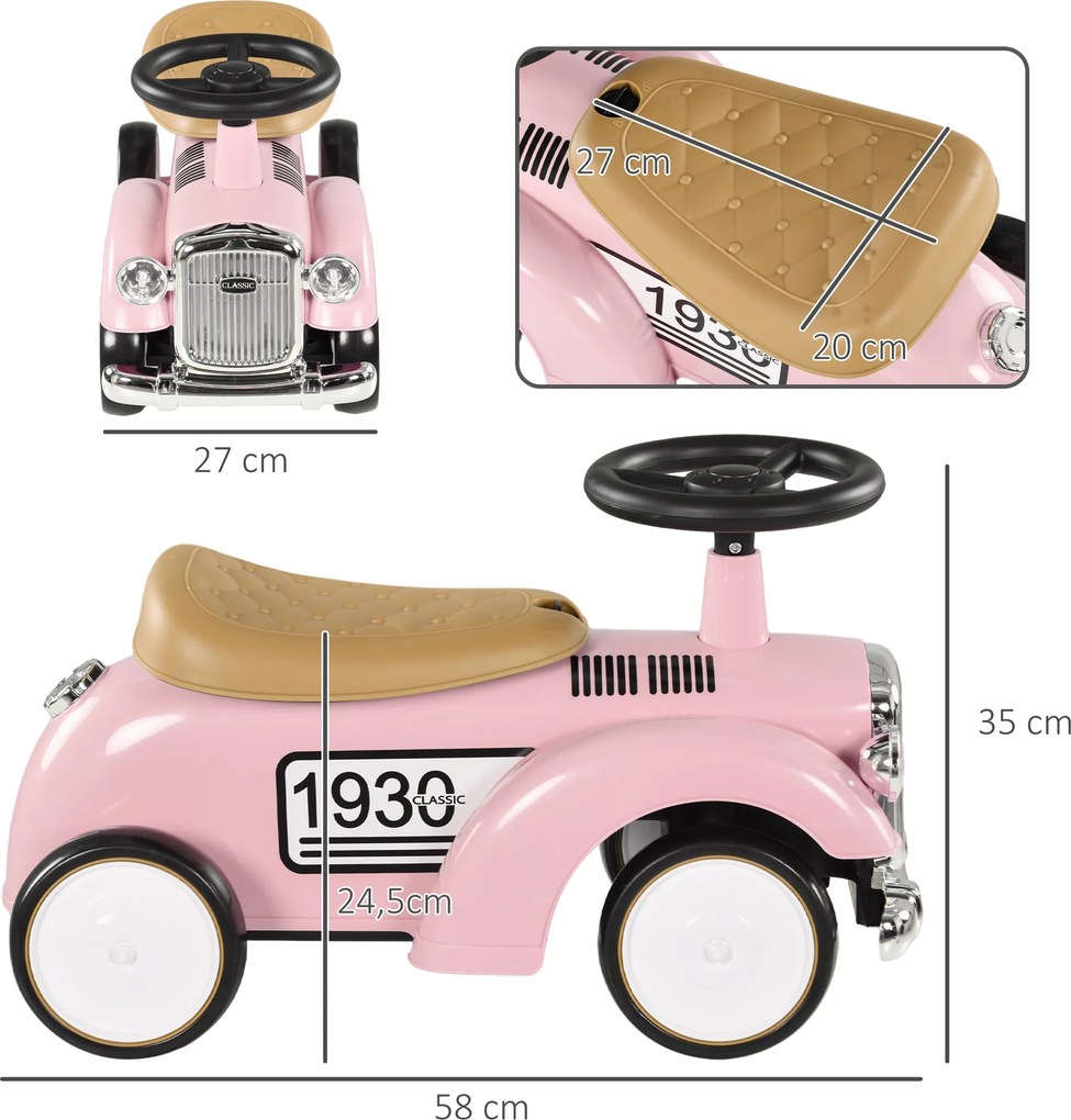 Carro Andador para Bebé de 12 a 36 Meses com Buzina Compartimento de Armazenamento e Volante 58x27x35 cm Rosa