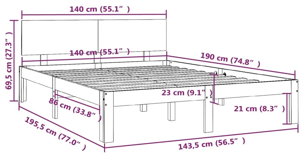 Estrutura de cama 140x190 cm pinho maciço branco