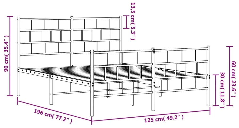 Estrutura de cama com cabeceira e pés 120x190 cm metal preto