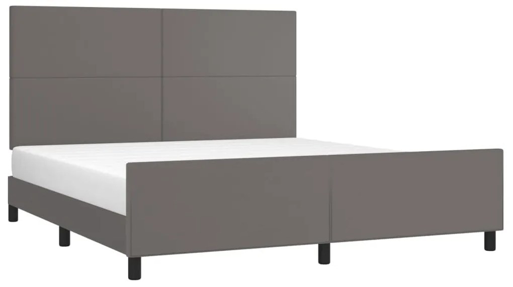 Estrutura cama c/ cabeceira couro artificial 160x200cm cinzento