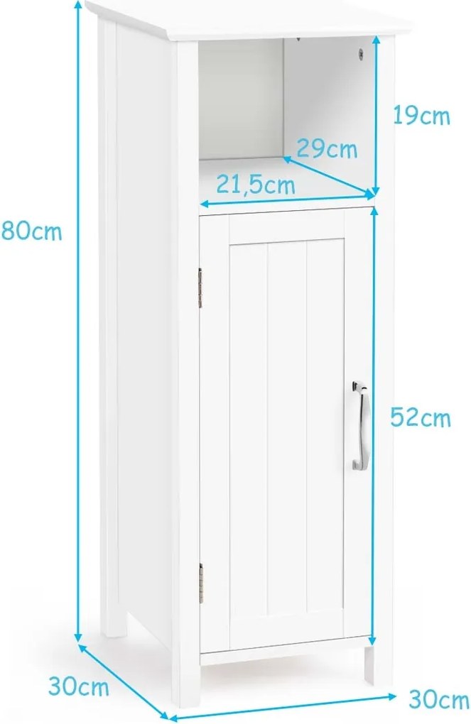 Armário para casa de banho com 3 prateleiras e porta  30 x 30 x 80 cm Branco