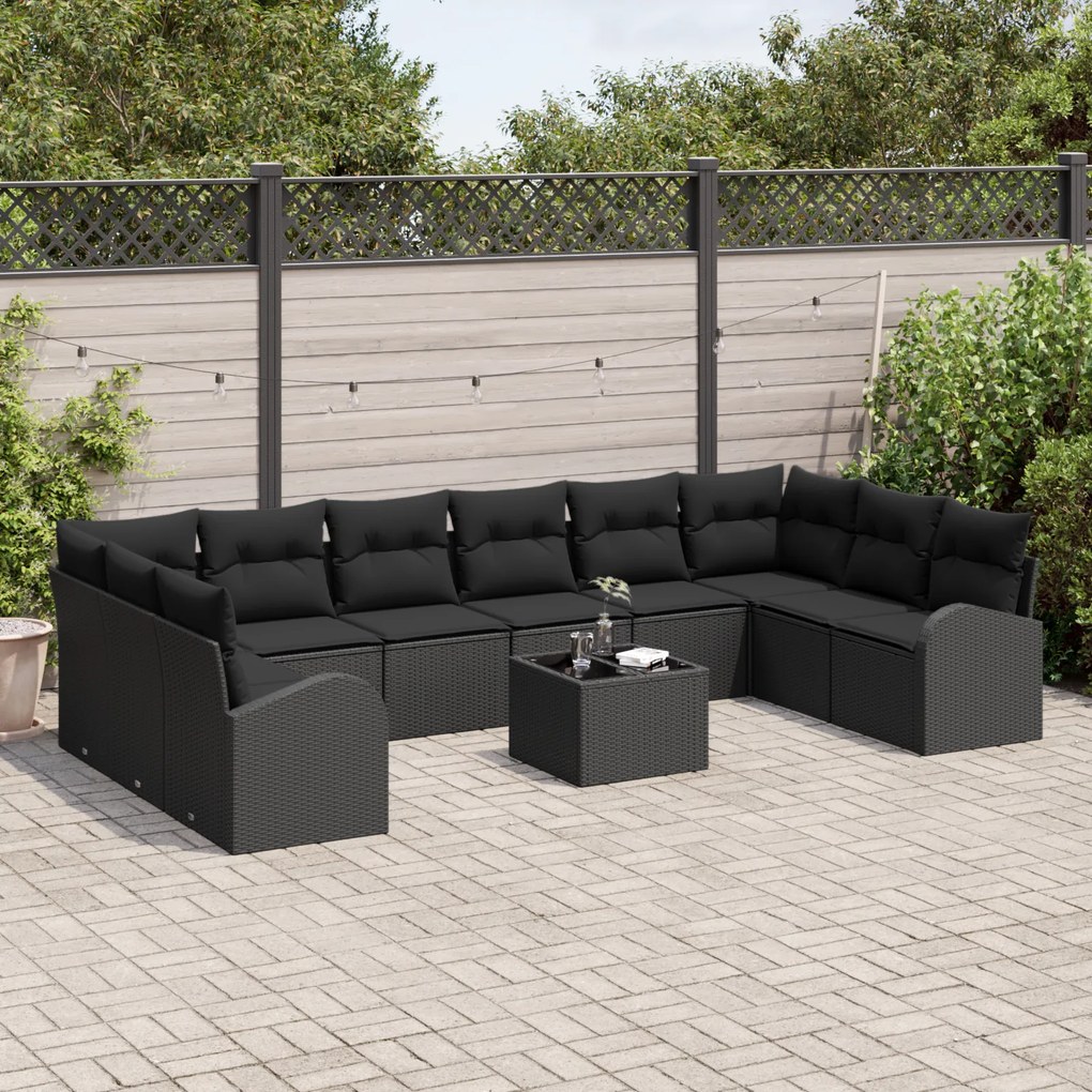 Conjunto de Sofá de Jardim de 11 Peças com Almofadas Bege de Rattan Po