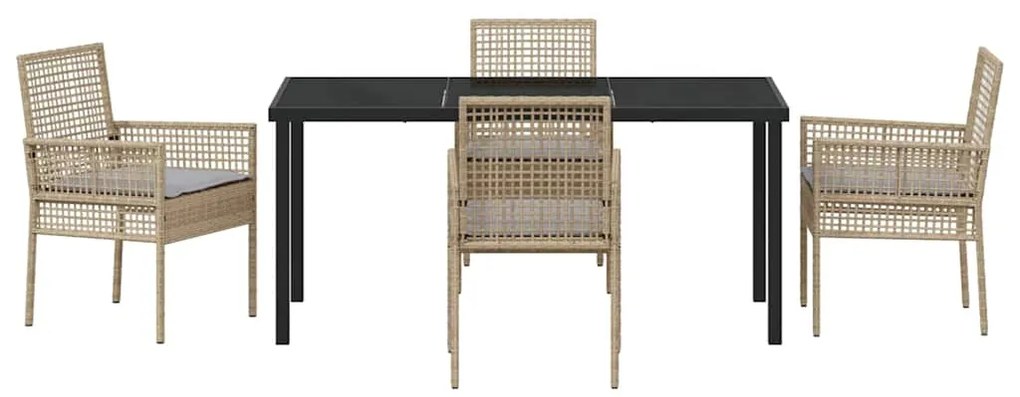 Conjunto de Jantar de Jardim com Almofadas Bege Rattan Polímero
