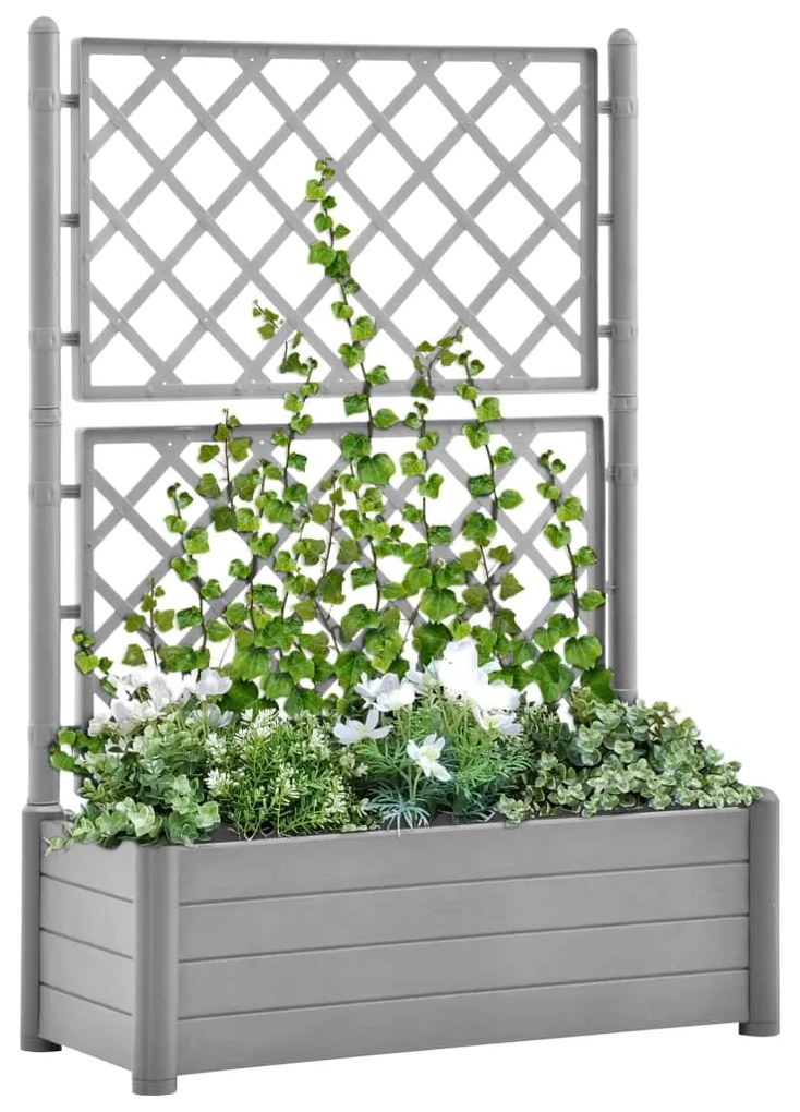 vidaXL Vaso/floreira de jardim c/ treliça 100x43x142 cm PP cinza pedra