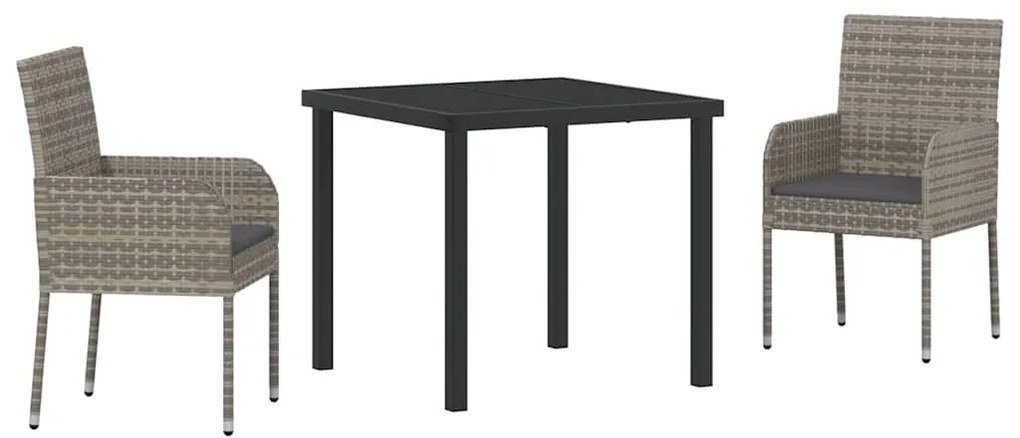 Conjunto de Jantar Jardim com Almofadas de 3 Peças em Rattan Sintético
