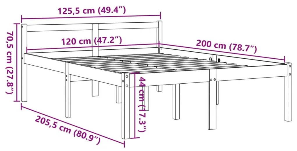Cama para idosos 120x200 cm madeira pinho maciça castanho cera