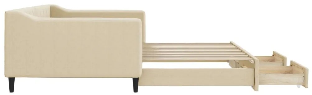 Sofá-cama com gavetão e gavetas 100x200 cm tecido cor creme