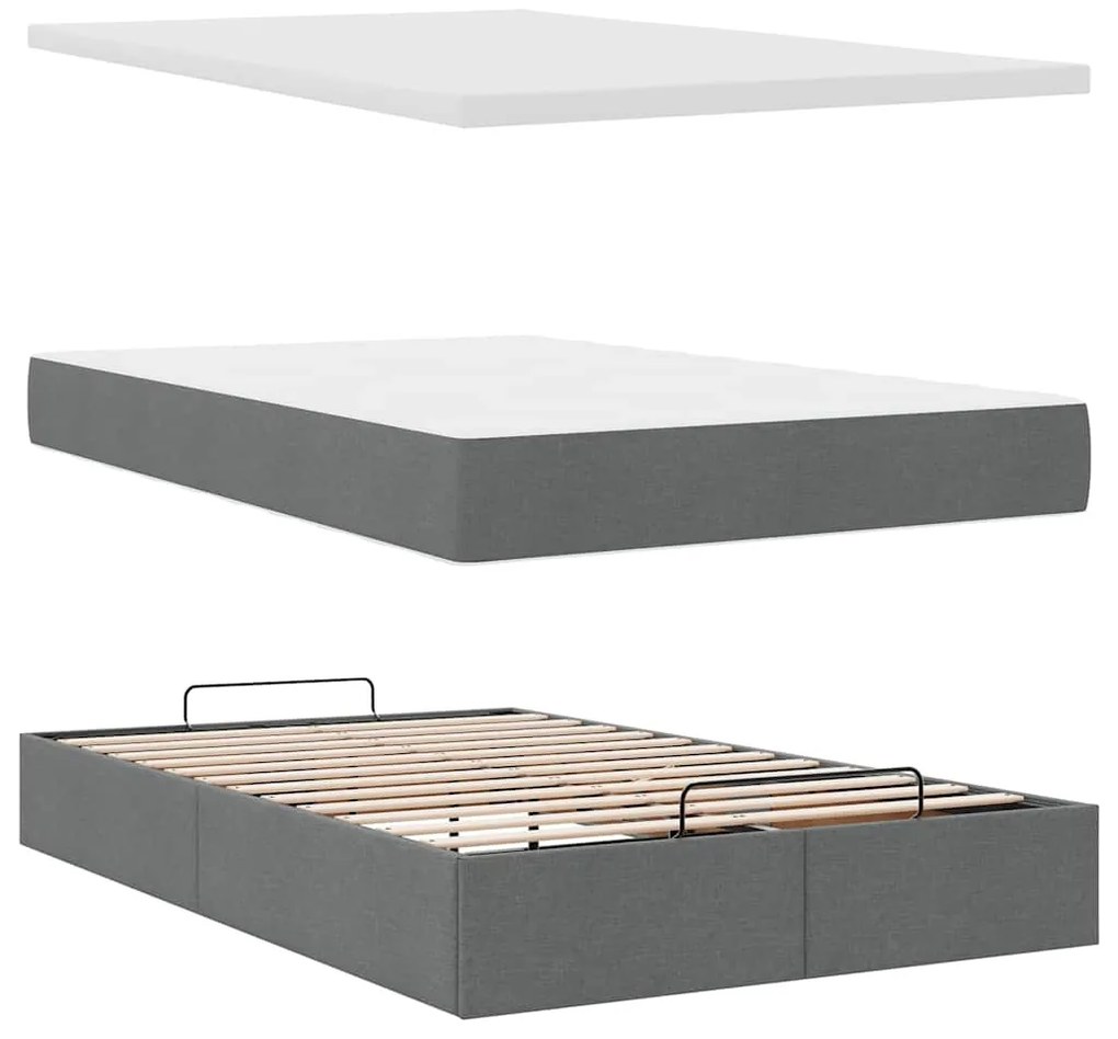 Cama otomana com colchão&LEDs 120x200 cm tecido cinzento escuro