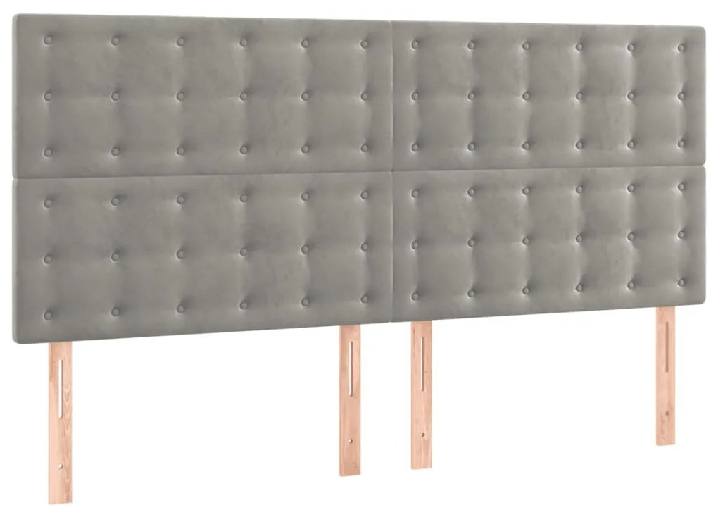 Cabeceira cama c/ luzes LED veludo 180x5x118/128cm cinza-claro