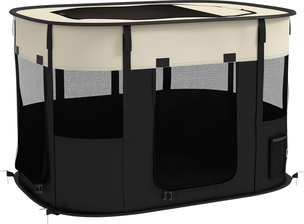 PawHut Parque cercado dobrável para cães gatos pequenos animais em tecido Oxford com armazenamento 94 x 74 x 60 cm creme e preto | Aosom Portugal